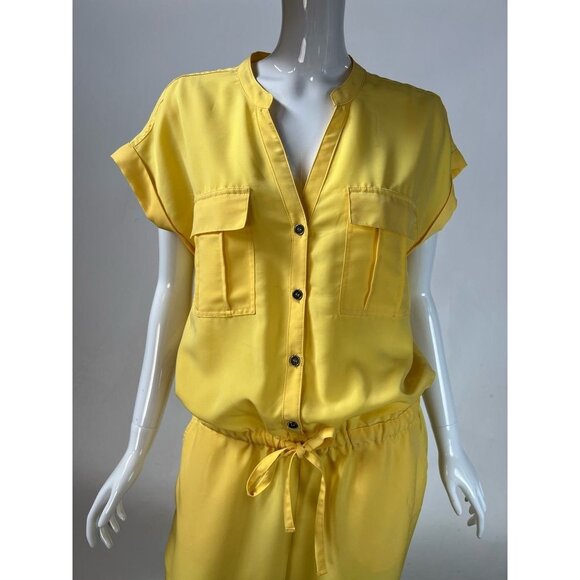 Vintage Metrostyle Womens Jumpsuit Yellow Elastic Waist Buttons Drawstring M - Picture 6 of 12
